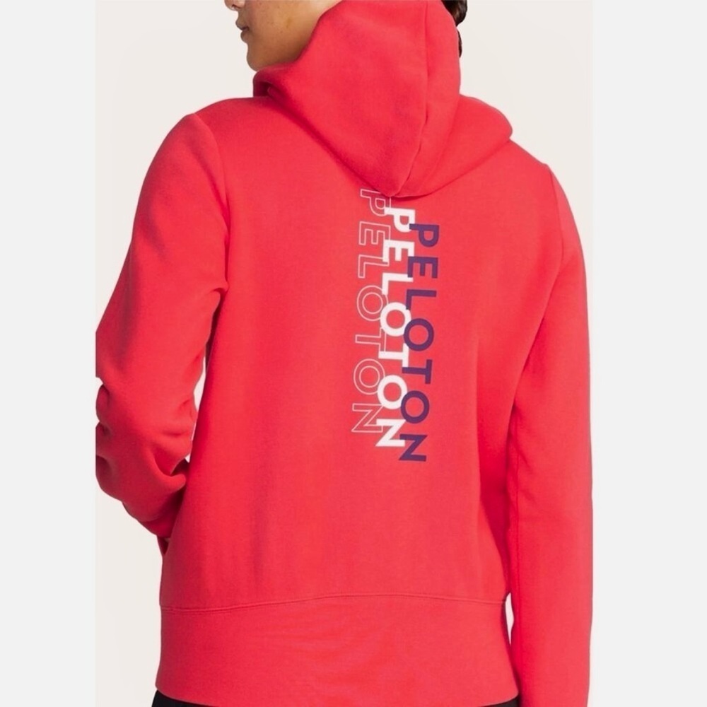 Peloton Full Zip Hoodie Coral Red Peloton Stamp Repeat XXL Fleece Interior